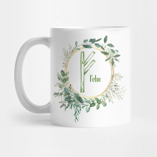 Fehu Rune Nordic Futhark Flower Wreath Runic Mug